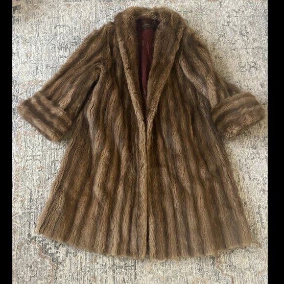 Vintage 1970'S  Full Length Mink Coat Brown L. BAMBERGER & CO Newark Coat - Picture 7 of 12